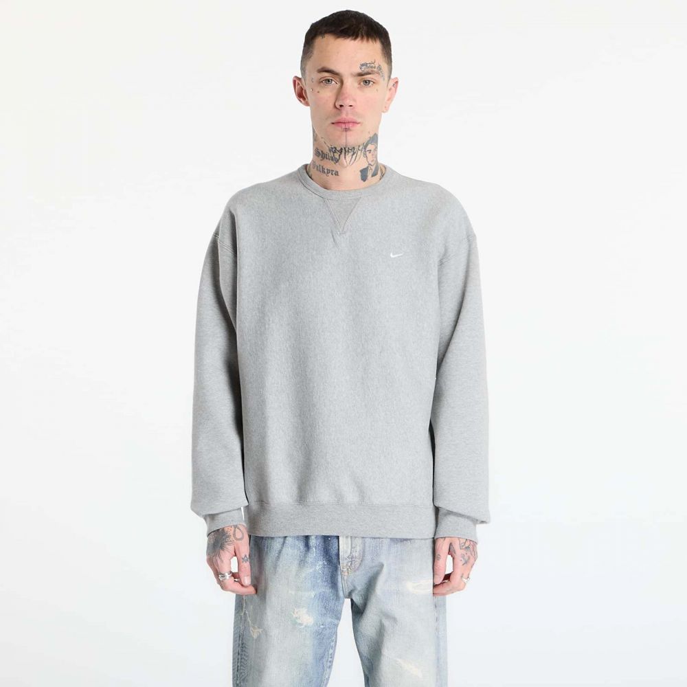 Mikina Nike Solo Swoosh Men's Fleece Crew Dk Grey Heather/ White L