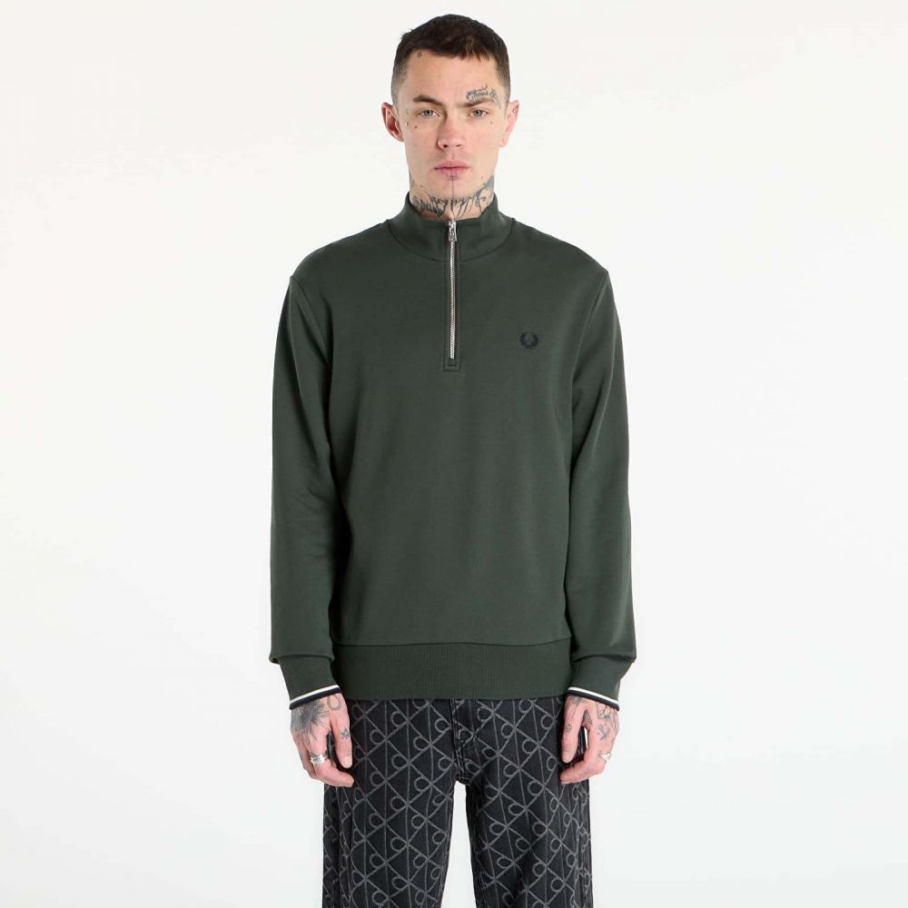 Mikina FRED PERRY Half Zip Sweatshirt Court Green/ Snow White/ Navy L