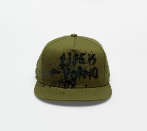 LIFE IS PORNO Flat Army Cap Dark Green
