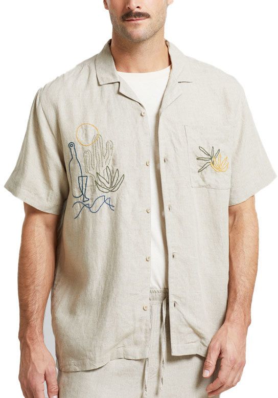 Dedicated Shirt Marstrand Linen Emb Ecru