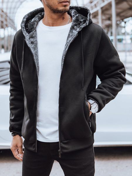 Trendy čierna zateplená mikina s kapucňou