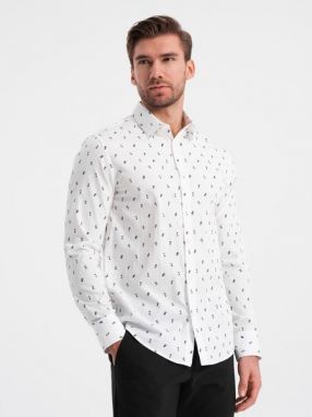 Zaujímavá biela košeľa s trendy vzorom V2 SHCS-0151