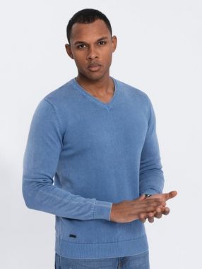 Pánsky sveter s V-výstrihom v modrej farbe V4 SWOS-0108