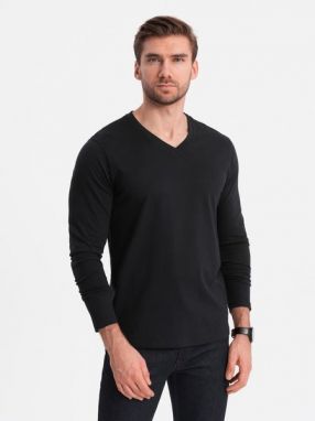 Čierne tričko s dlhým rukávom a V-výstrihom V6 LSBL-0108