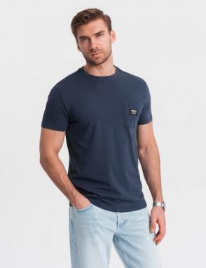 Trendy tričko s ozdobným vreckom tmavo modré V10 TSCT-0109
