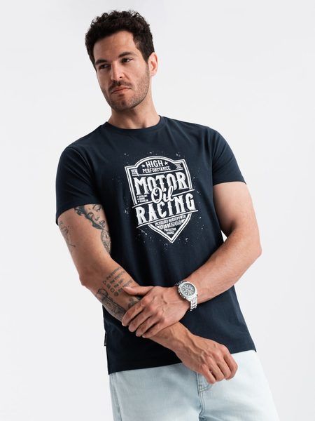 Tmavo modré tričko s moto potlačou V4 TSPT-0125