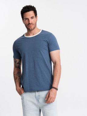 Trendy tmavo modré tričko bez potlače V3 TSCT-22SS-004