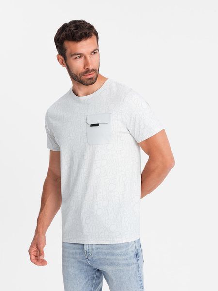 Šedé tričko s trendy potlačou a vreckom V3 TSFP-0188