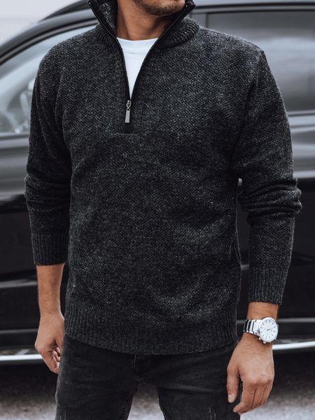 Elegantný pánsky sveter v čiernej farbe na zips