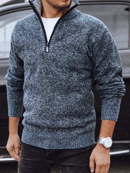 Elegantný pánsky sveter v modrej farbe na zips