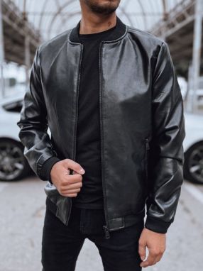 Módna čierna koženková bomber bunda