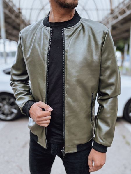 Módna zelená koženková bomber bunda