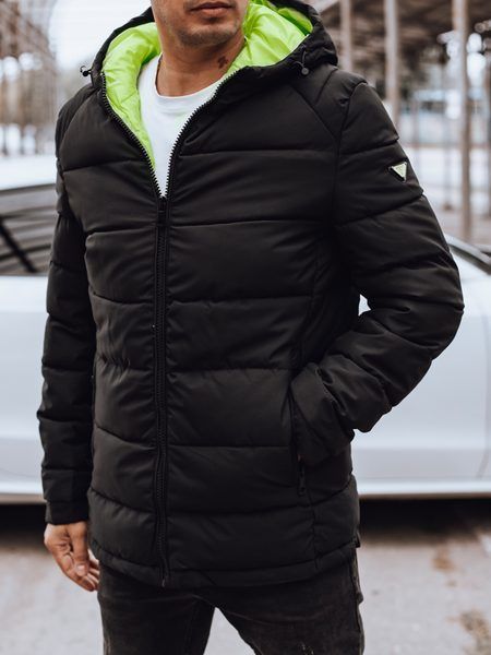Pánska zimná čierna bunda ladená do zelena