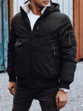 Moderná čierna zimná bomber bunda