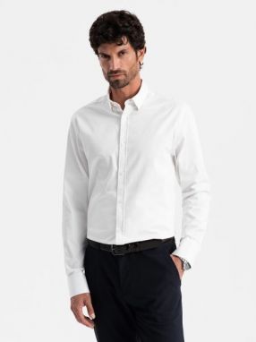 Módna biela hladká slim-fit košeľa V1 SHCS-0176