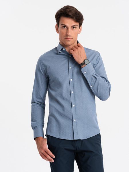 Elegantná modrá slim-fit košeľa V1 SHCS-0174