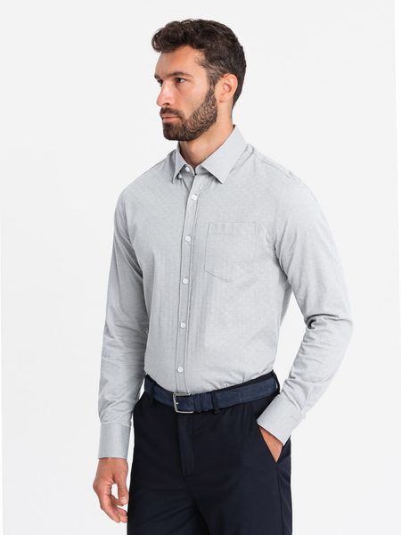 Elegantná šedá slim-fit košeľa V2 SHCS-0174
