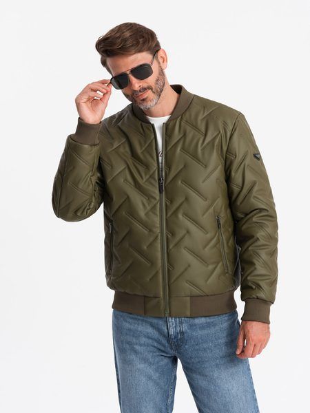 Olivová bomber bunda so vzorom V2 JALP-0196