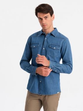 Džínsová modrá pánska košeľa V2 SHDS-0115