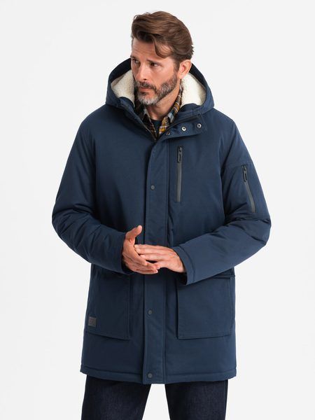 Trendy tmavo modrá pánska parka na zimu V2 JALJ-0181