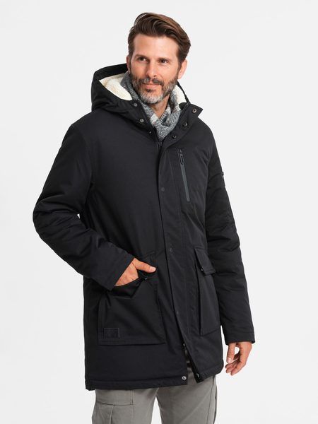 Trendy čierna pánska parka na zimu V4 JALJ-0181