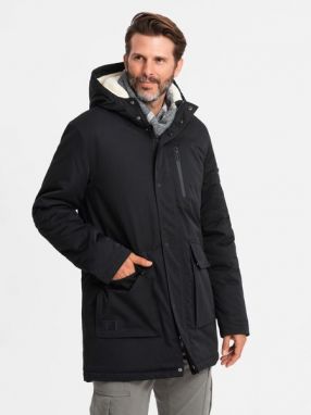 Trendy čierna pánska parka na zimu V4 JALJ-0181