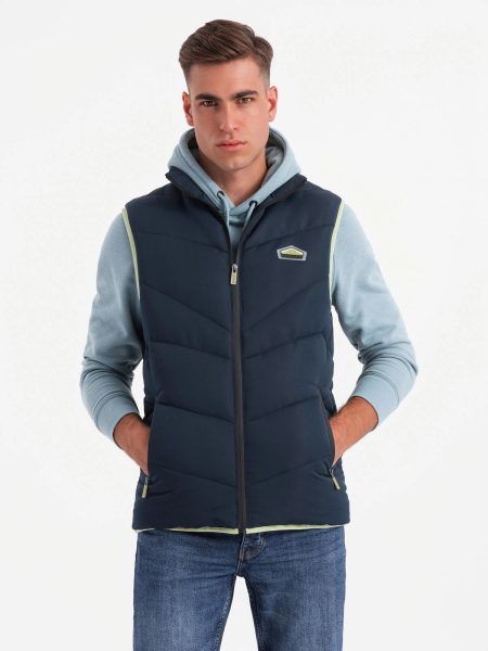 Trendy tmavo modrá prešívaná vesta V3 JAVJ-0210