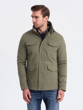 Pánska khaki bunda s vysokým golierom a vreckami V3 JALP-0167