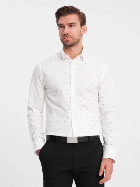 Zaujímavá biela košeľa s trendy vzorom V3 SHCS-0156
