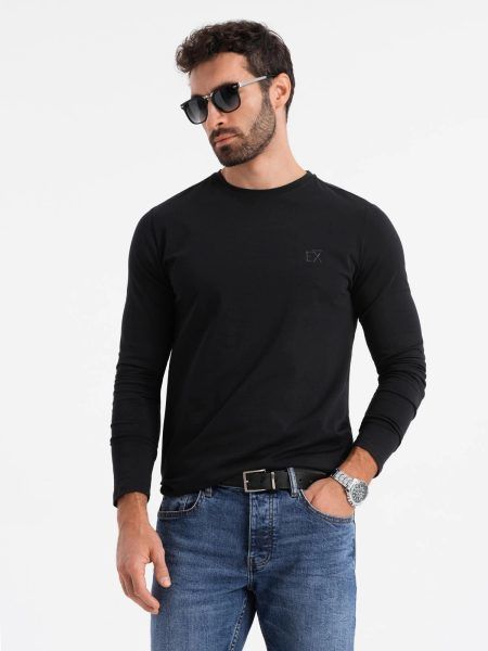 Trendy čierne tričko s dlhým rukávom a s logom V1 LSBC-0124
