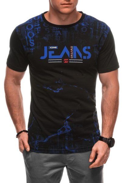 Módne čierne tričko s nápisom Jeans S2034