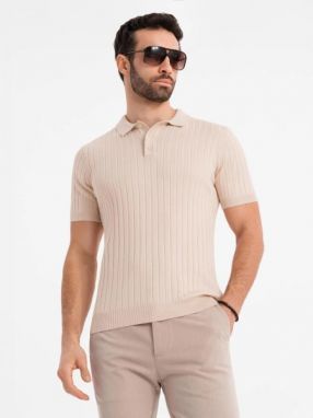 Pánska béžová SLIM FIT pruhovaná polokošeľa V2 POSS-0143