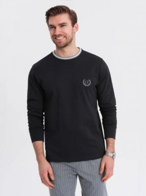 Moderné čierne tričko s dlhým rukávom a s logom V4 LSCL-0128