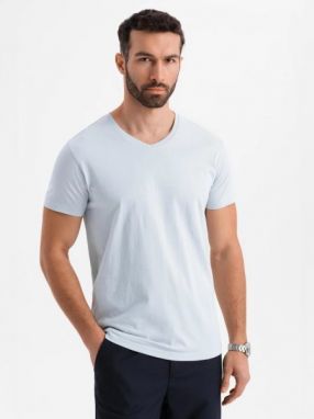 Basic bavlnené šedé tričko s V-výstrihom V23 TSBS-0237