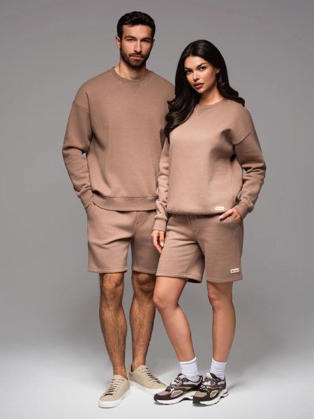 Unisex hnedá športová súprava (mikina+ kraťasy) V16 Z108