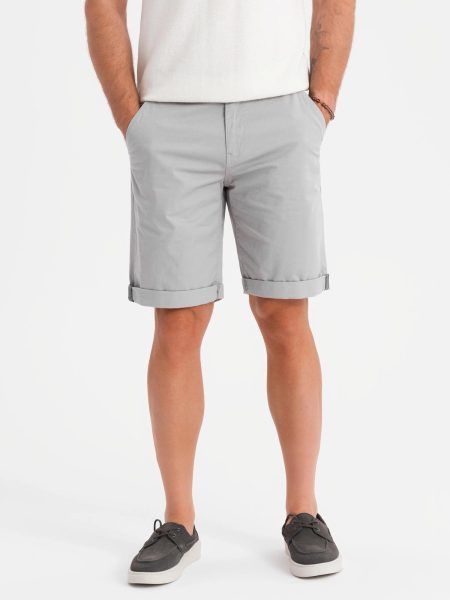 Pánske šedé chinos šortky s lemom V12 SRCS-0197