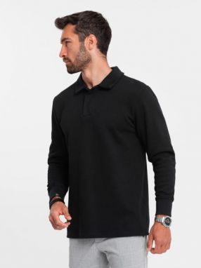 Zaujímavá pánska čierna mikina s golierom V8 SSNZ-0149