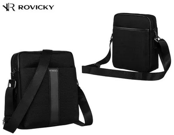Praktická čierna pánska taška cez plece ROVICKY