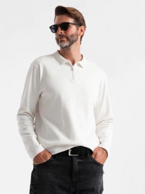 Pánska biela polokošeľa na zips V1 POLS-0130