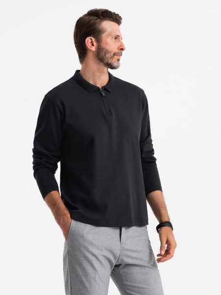 Pánska čierna polokošeľa na zips V8 POLS-0130