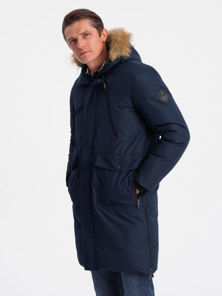 Zimná originálna tmavomodrá prešívaná parka V1 JALJ-0148