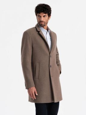 Elegantný hnedý kabát jednoradový V1 COWC-0114