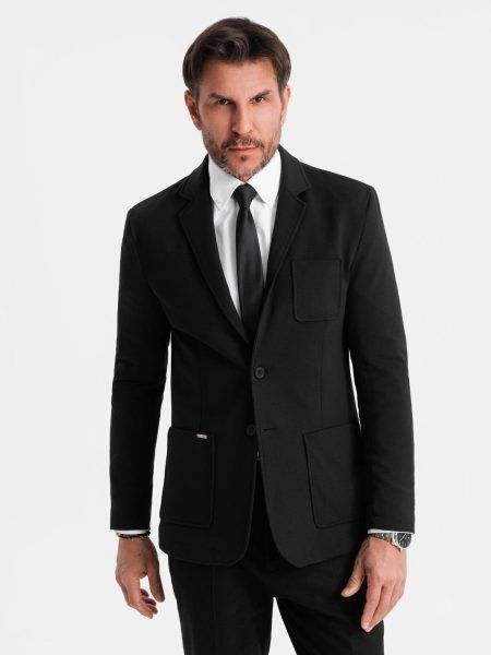 Športové čierne slim fit sako V2 BLZB-0101