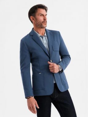 Športové tmavomodré slim fit sako V6 BLZB-0101