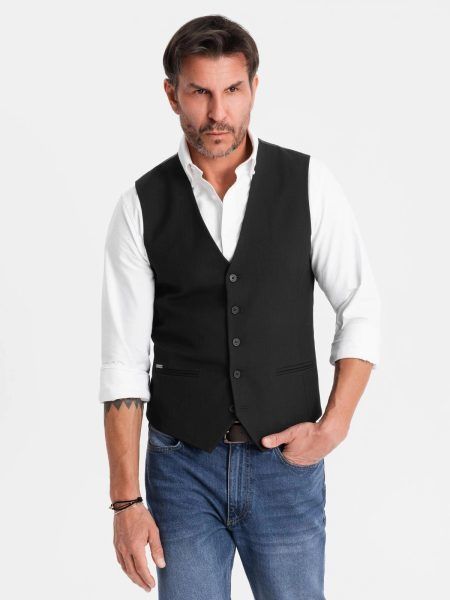 Elegantná pánska čierna vesta V3 BLZV-0143