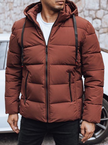 Trendy zimná bunda s kapucňou v tehlovej farbe