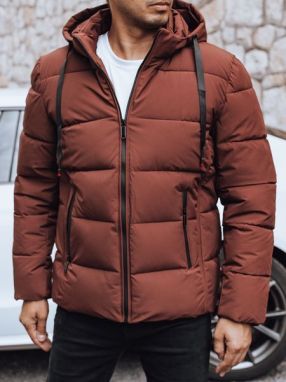 Trendy zimná bunda s kapucňou v tehlovej farbe