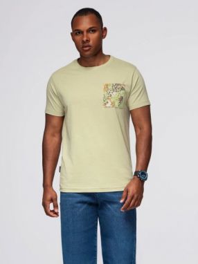 Trendy olivové tričko s ozdobným vreckom V2 TSPT-0227