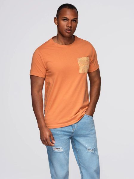Trendy oranžové tričko s ozdobným vreckom V3 TSPT-0227