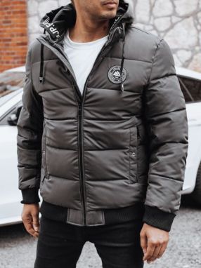 Trendy zimná bunda s kapucňou v šedom prevedení